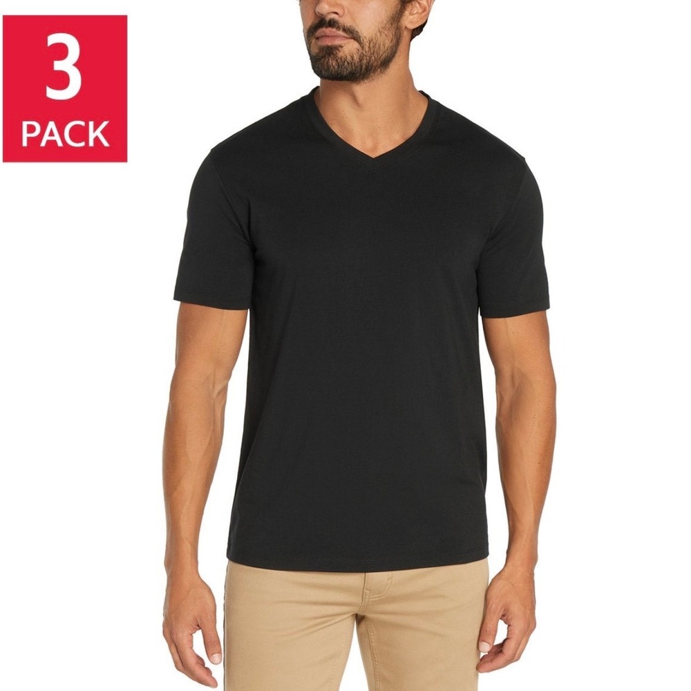 Banana Republic Men's XL 3-Pack Essential V-Neck T-Shirts Black Cotton Stretch